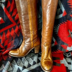 Vintage 1970s Frye Boots ~ Broken in, tall pull-on, High heel Classic Boho Boots